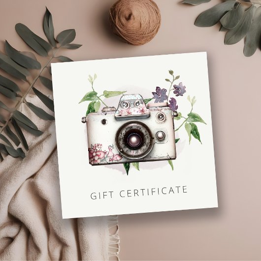  fotografisch cadeaucertificaat voor Floral camera Vierkante Visitekaartje