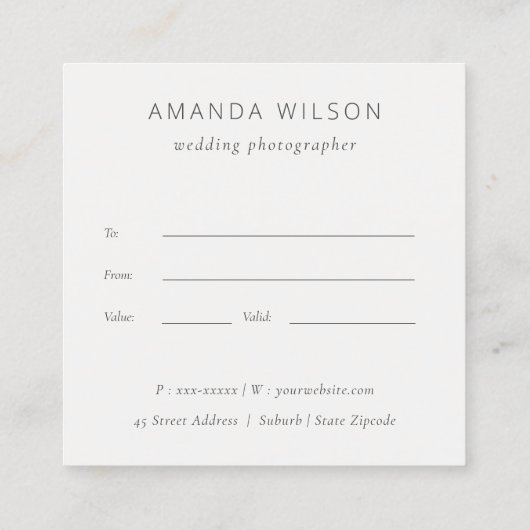  fotografisch cadeaucertificaat voor Floral camera Vierkante Visitekaartje (Achterkant)