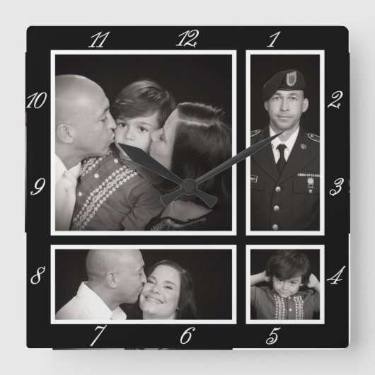 Fotografisch collage Vier Moderne Familie Decor Vierkante Klok (Voorkant)