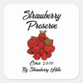 Fotografisch inmaken van aardbeienjam in het wit vierkante sticker (Voorkant)