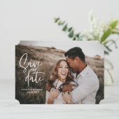 Fotografische bloemige geometrische trouwfoto save the date (Staand voorkant)