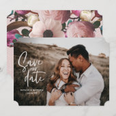 Fotografische bloemige geometrische trouwfoto save the date (Voorkant / Achterkant)