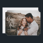 Fotografische bloemige geometrische trouwfoto save the date<br><div class="desc">Fotografische bloemige geometrische trouwfoto save the date. In paars,  roze,  bruin en groen. Moderne interpretatie van een rustieke bruiloft met handgeschreven lettertype.</div>