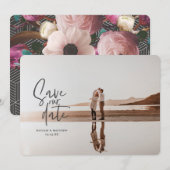 Fotografische bloemige geometrische trouwfoto save the date (Voorkant / Achterkant)