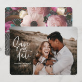 Fotografische bloemige geometrische trouwfoto save the date (Voorkant / Achterkant)