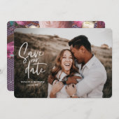 Fotografische bloemige geometrische trouwfoto save the date (Voorkant / Achterkant)