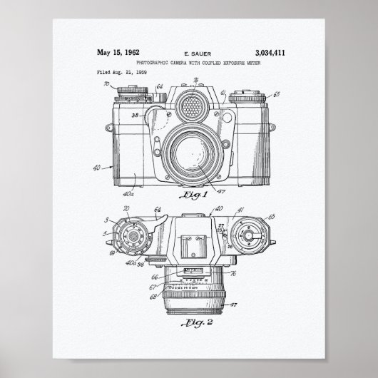 Fotografische camera 1959 Patent Art - Witboek Poster (Voorkant)