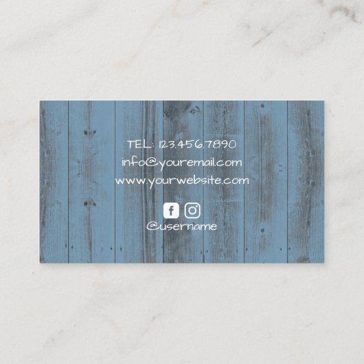 Fotografische camera bijtend puin blauw hout visitekaartje (Achterkant)