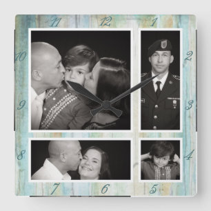 Fotografische collage Vier Driftwood Ocean Beach Vierkante Klok