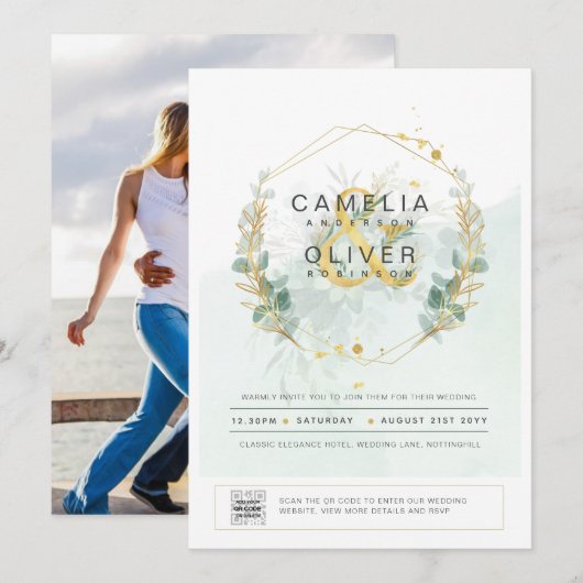 Fotografische Trouw Uitnodiging Botanische Groen G (Voorkant / Achterkant)