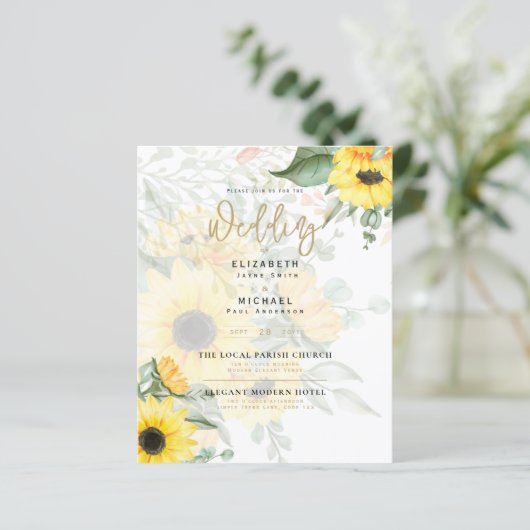Fotografische Trouwkaart met Zonnebloemen (Staand voorkant)