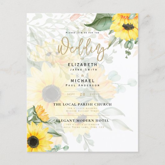 Fotografische Trouwkaart met Zonnebloemen (Voorkant)