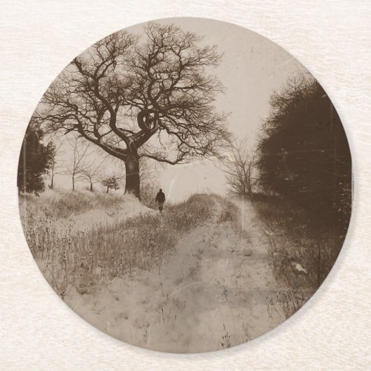 fotografische wintersneeuwkunst ronde kartonnen onderzetter (Voorkant)