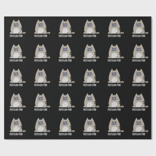 Fotograh-purr Funny Cat Fotograaf Pun Dark BG Cadeaupapier (Vlak)