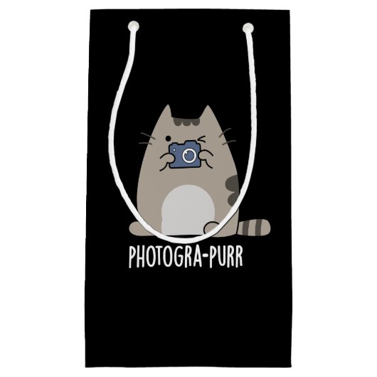 Fotograh-purr Funny Cat Fotograaf Pun Dark BG Klein Cadeauzakje (Voorkant)