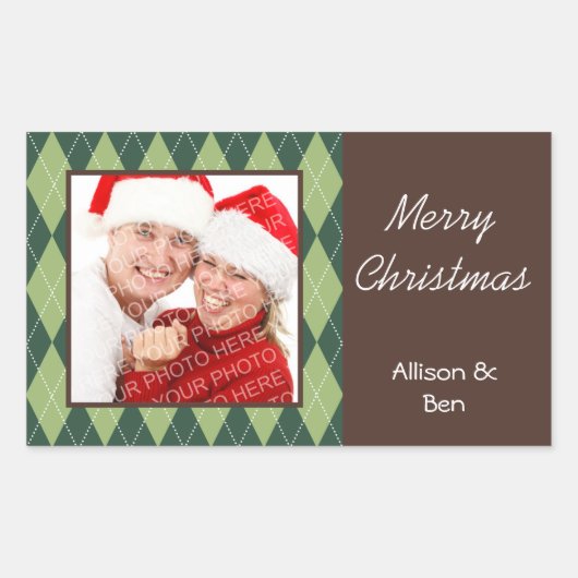 Fotogroene argyle Merry Kerstmis grote sticker (Voorkant)