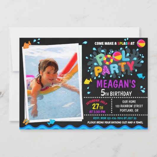 Fotogroep verjaardagsuitnodiging Meisjespoolpartij Kaart (Voorkant)