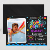 Fotogroep verjaardagsuitnodiging Meisjespoolpartij Kaart (Voorkant / Achterkant)