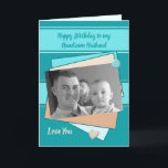 Fotogroet van Husband turquoise green Birthday Kaart<br><div class="desc">Wenskaart voor mannen.
Pas deze Birthday-kaart aan voor uw echtgenoot of een andere persoon.
Ontworpen in turquoise groen en beige,  met liefdesharten.
Vervang de foto met uw,  en verander de tekst in pak.

**Samplefoto's © Lynnrosedesigns**</div>