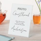 Fotoguestbook met zwarte en witte scriptkalligrafi reclamebord met voetstuk (Insitu)