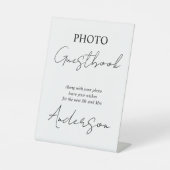 Fotoguestbook met zwarte en witte scriptkalligrafi reclamebord met voetstuk (Voorkant)