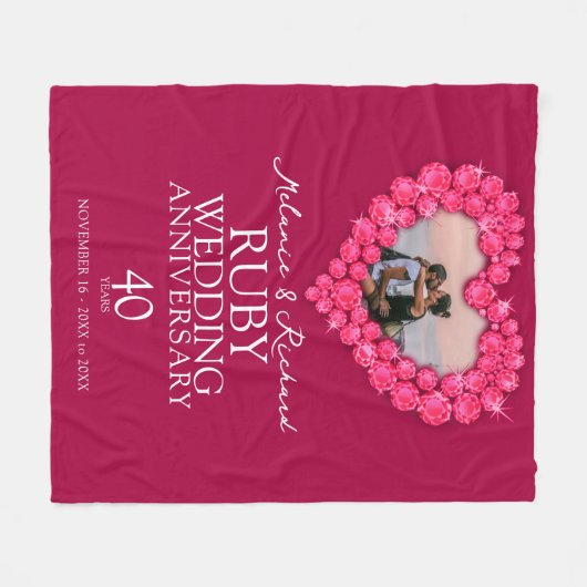 Fotohart van het Ruby Wedding Jubileum Fleece Deken (Voorkant (Horizontaal))