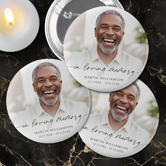 Fotoherdenking bij een uitvaart in liefdevolle her ronde button 5,7 cm