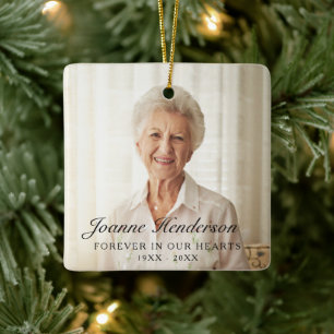 Fotoherdenking voor altijd in onze harten keramisch ornament