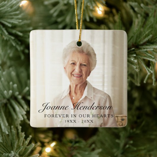 Fotoherdenking voor altijd in onze harten keramisch ornament (Boom)