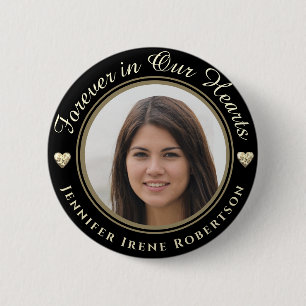 Fotoherdenking voor altijd in onze harten ronde button 5,7 cm