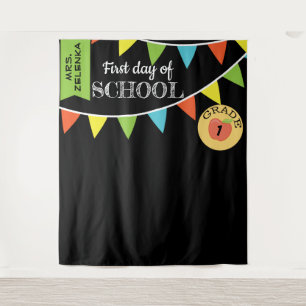 Fotohokje-achtergrond voor de eerste schooldag wandkleed