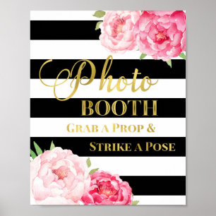 Fotohokje Bord Roze Bloemen Goud Zwart Strepen Poster