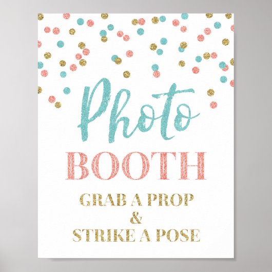 Fotohokje Huwelijk Bord Goud Turquoise Koraal Conf Poster (Voorkant)