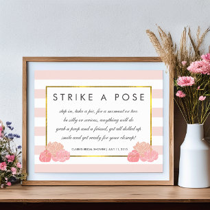 Fotohokje Poster Bord Marine Streep & Roze Pioen