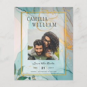FOTOHUWELIJK SAVE THE DATE Teal Goud Inkt LeahG Flyer