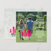 Fotohuwelijksuitnodigingen Drie Monogrammen Roze Kaart (Voorkant / Achterkant)