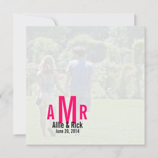 Fotohuwelijksuitnodigingen Drie Monogrammen Roze Kaart (Achterkant)