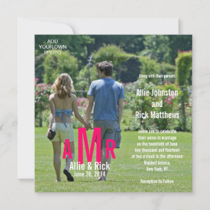 Fotohuwelijksuitnodigingen Drie Monogrammen Roze Kaart