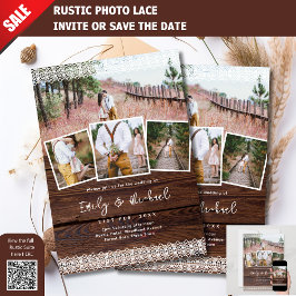 FOTOHUWELIJKSUITNODIGINGEN RUSTIC LACE BOHO SCHUUR KAART