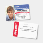 Fotoidentificatie Noodallergie Kind ID Badge (Voor- en achterkant)