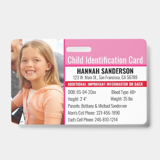 Fotoidentificatie Noodallergie Kind ID Badge (Voorzijde)