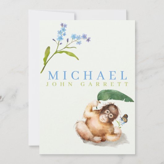 Fotojongen van Cute monkey floral pastel geboren Aankondiging (Voorkant)