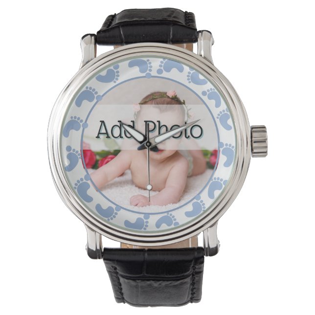 Fotojongetje met blauwe voetafdrukken horloge (Voorkant)