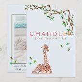 Fotojongetje van Cute giraffe tree pastel Aankondiging (Voorkant / Achterkant)