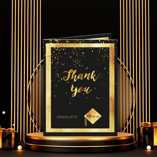 Fotokaart afstuderen zwart goud confetti bedankkaart