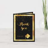 Fotokaart afstuderen zwart goud confetti bedankkaart (Voorkant)