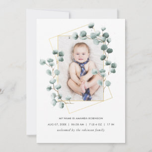 Fotokaart Eucalyptus Geometric Birth Announding Aankondiging