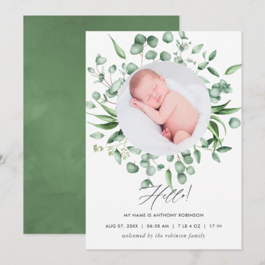 Fotokaart Eucalyptus Greenery Aankondiging (Voorkant / Achterkant)