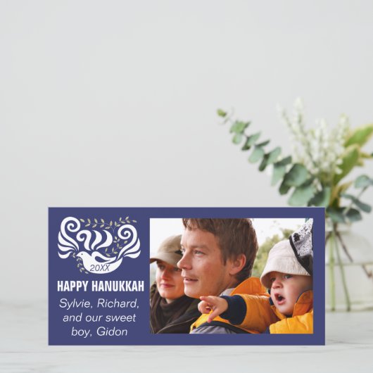 Fotokaart Happy Chanukah "Blackboard Doves" Feestdagenkaart (Staand voorkant)