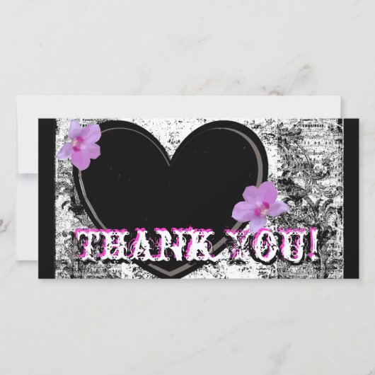 Fotokaart Hartelijk dank, zwart, wit, roze Bedankkaart (Voorkant)